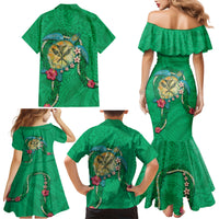 Hawaii Pikake and Maile Lei Family Matching Mermaid Dress and Hawaiian Shirt Honu Polynesian Pattern Green Color LT03 - Polynesian Pride