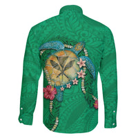 Hawaii Pikake and Maile Lei Family Matching Mermaid Dress and Hawaiian Shirt Honu Polynesian Pattern Green Color LT03 - Polynesian Pride