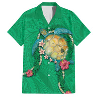 Hawaii Pikake and Maile Lei Family Matching Off The Shoulder Long Sleeve Dress and Hawaiian Shirt Honu Polynesian Pattern Green Color LT03 Dad's Shirt - Short Sleeve Green - Polynesian Pride