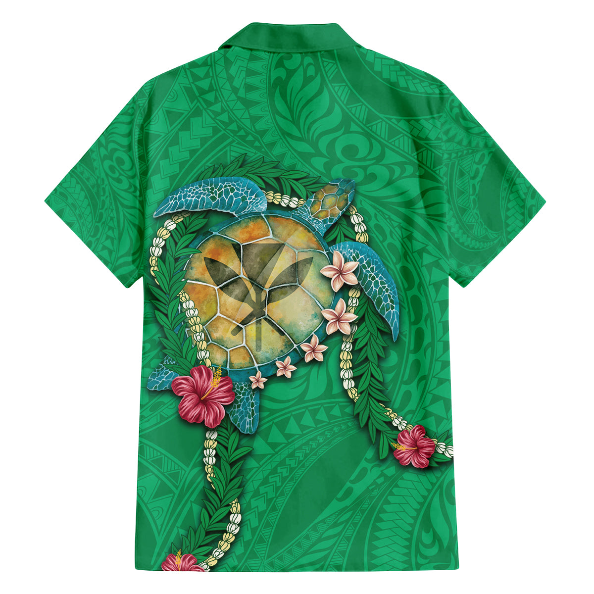 Hawaii Pikake and Maile Lei Family Matching Off The Shoulder Long Sleeve Dress and Hawaiian Shirt Honu Polynesian Pattern Green Color LT03 - Polynesian Pride