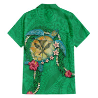 Hawaii Pikake and Maile Lei Family Matching Off The Shoulder Long Sleeve Dress and Hawaiian Shirt Honu Polynesian Pattern Green Color LT03 - Polynesian Pride