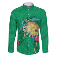 Hawaii Pikake and Maile Lei Family Matching Puletasi and Hawaiian Shirt Honu Polynesian Pattern Green Color