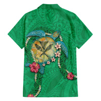 Hawaii Pikake and Maile Lei Family Matching Short Sleeve Bodycon Dress and Hawaiian Shirt Honu Polynesian Pattern Green Color LT03 - Polynesian Pride