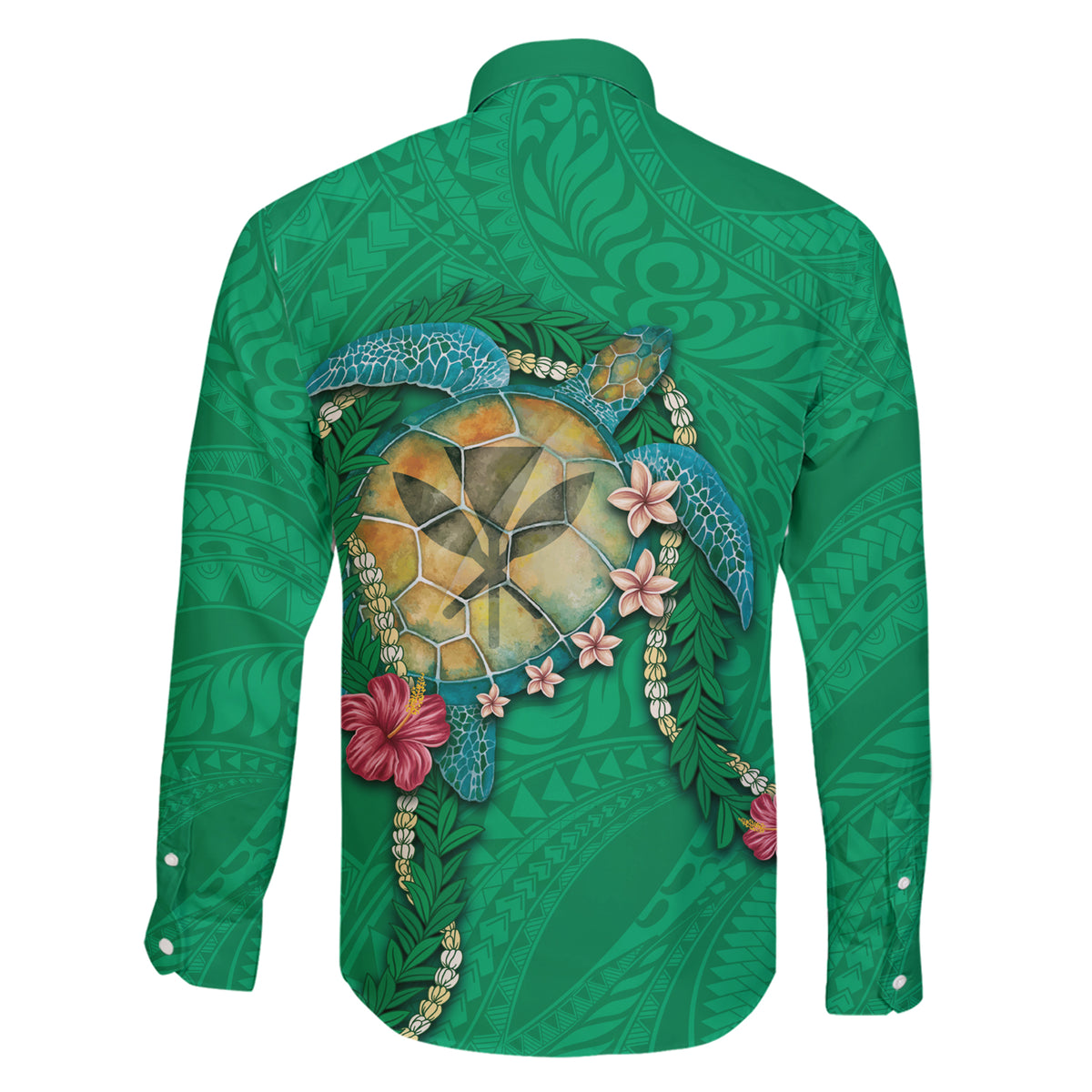 Hawaii Pikake and Maile Lei Family Matching Short Sleeve Bodycon Dress and Hawaiian Shirt Honu Polynesian Pattern Green Color LT03 - Polynesian Pride