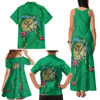 Hawaii Pikake and Maile Lei Family Matching Tank Maxi Dress and Hawaiian Shirt Honu Polynesian Pattern Green Color LT03 - Polynesian Pride