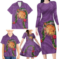 Hawaii Pikake and Maile Lei Family Matching Long Sleeve Bodycon Dress and Hawaiian Shirt Honu Polynesian Pattern Pink Color LT03 - Polynesian Pride