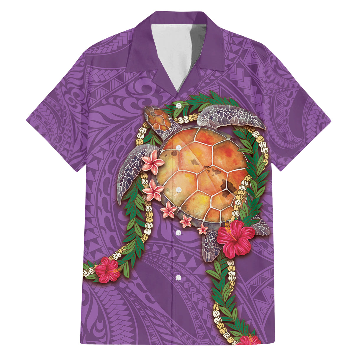 Hawaii Pikake and Maile Lei Family Matching Mermaid Dress and Hawaiian Shirt Honu Polynesian Pattern Pink Color LT03 Dad's Shirt - Short Sleeve Pink - Polynesian Pride