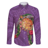 Hawaii Pikake and Maile Lei Family Matching Mermaid Dress and Hawaiian Shirt Honu Polynesian Pattern Pink Color LT03 Dad's Shirt - Long Sleeve Pink - Polynesian Pride