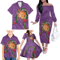 Hawaii Pikake and Maile Lei Family Matching Off The Shoulder Long Sleeve Dress and Hawaiian Shirt Honu Polynesian Pattern Pink Color LT03 - Polynesian Pride