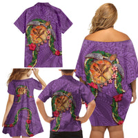 Hawaii Pikake and Maile Lei Family Matching Off Shoulder Short Dress and Hawaiian Shirt Honu Polynesian Pattern Pink Color LT03 - Polynesian Pride
