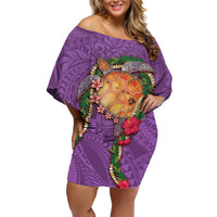 Hawaii Pikake and Maile Lei Family Matching Off Shoulder Short Dress and Hawaiian Shirt Honu Polynesian Pattern Pink Color LT03 Mom's Dress Pink - Polynesian Pride