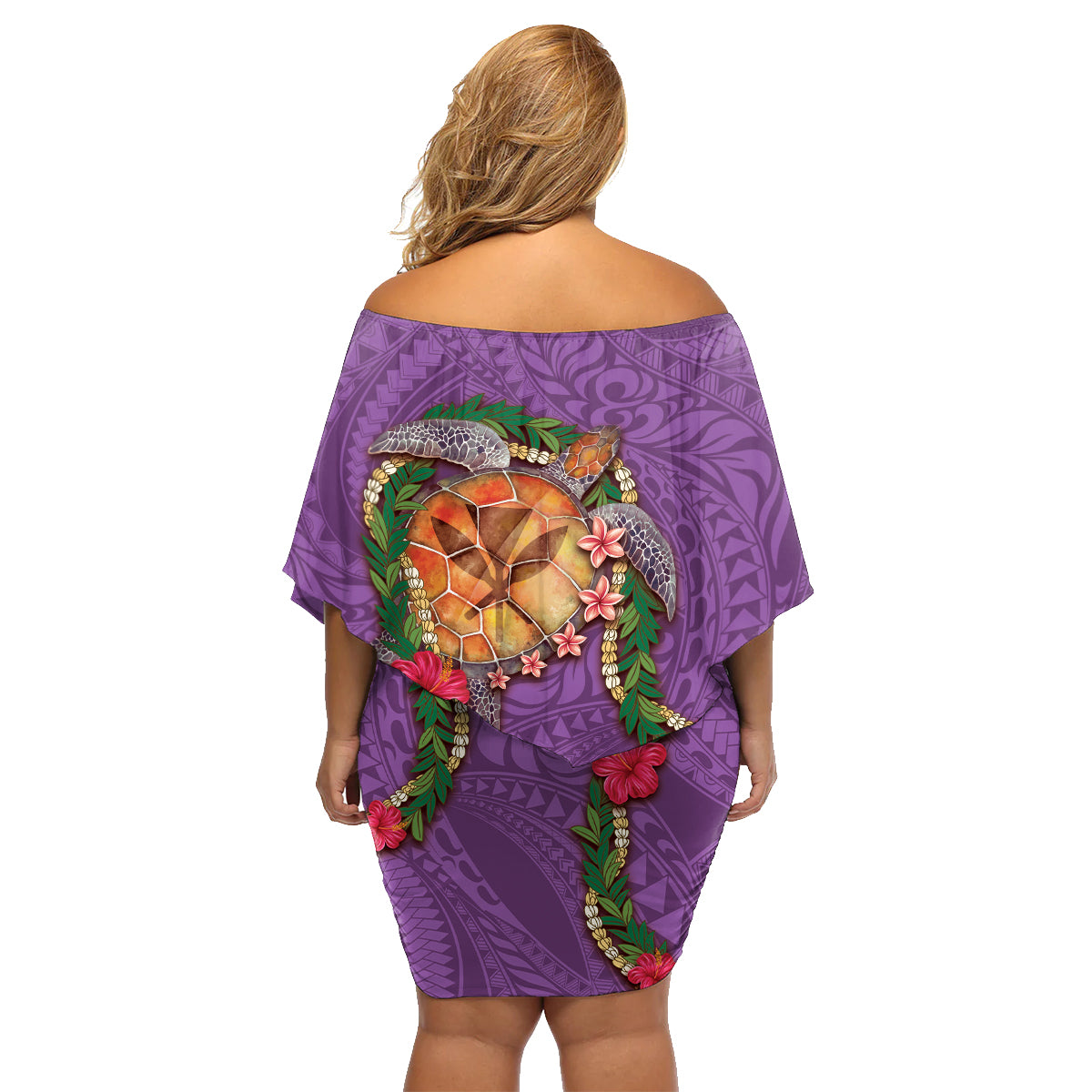 Hawaii Pikake and Maile Lei Family Matching Off Shoulder Short Dress and Hawaiian Shirt Honu Polynesian Pattern Pink Color LT03 - Polynesian Pride