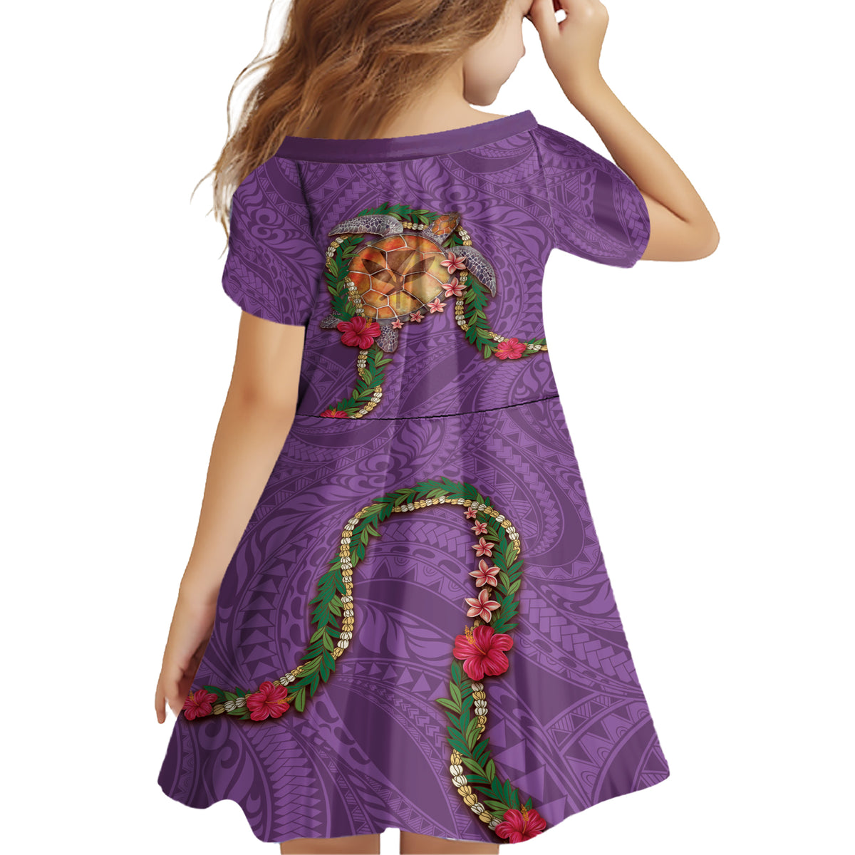 Hawaii Pikake and Maile Lei Family Matching Short Sleeve Bodycon Dress and Hawaiian Shirt Honu Polynesian Pattern Pink Color LT03 - Polynesian Pride