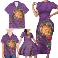Hawaii Pikake and Maile Lei Family Matching Short Sleeve Bodycon Dress and Hawaiian Shirt Honu Polynesian Pattern Pink Color LT03 - Polynesian Pride
