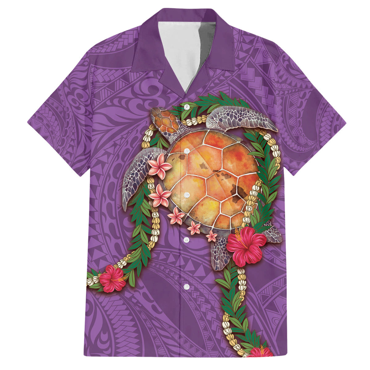 Hawaii Pikake and Maile Lei Family Matching Short Sleeve Bodycon Dress and Hawaiian Shirt Honu Polynesian Pattern Pink Color LT03 Dad's Shirt - Short Sleeve Pink - Polynesian Pride