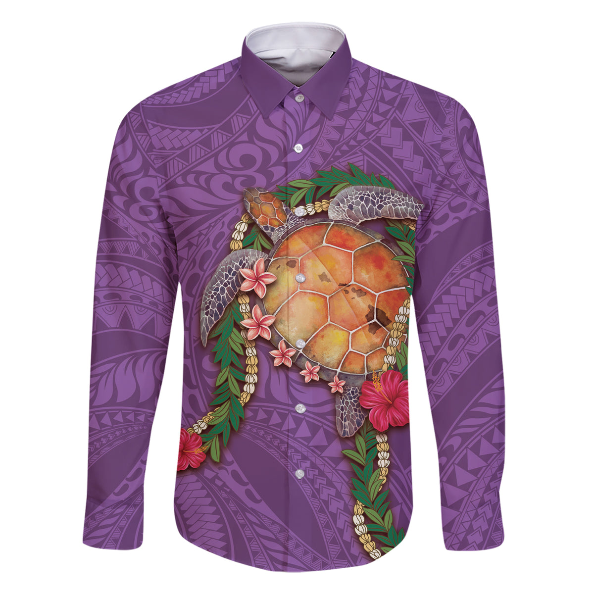 Hawaii Pikake and Maile Lei Family Matching Short Sleeve Bodycon Dress and Hawaiian Shirt Honu Polynesian Pattern Pink Color LT03 Dad's Shirt - Long Sleeve Pink - Polynesian Pride