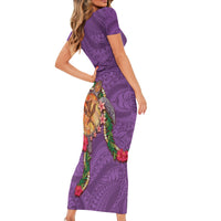 Hawaii Pikake and Maile Lei Family Matching Short Sleeve Bodycon Dress and Hawaiian Shirt Honu Polynesian Pattern Pink Color LT03 - Polynesian Pride