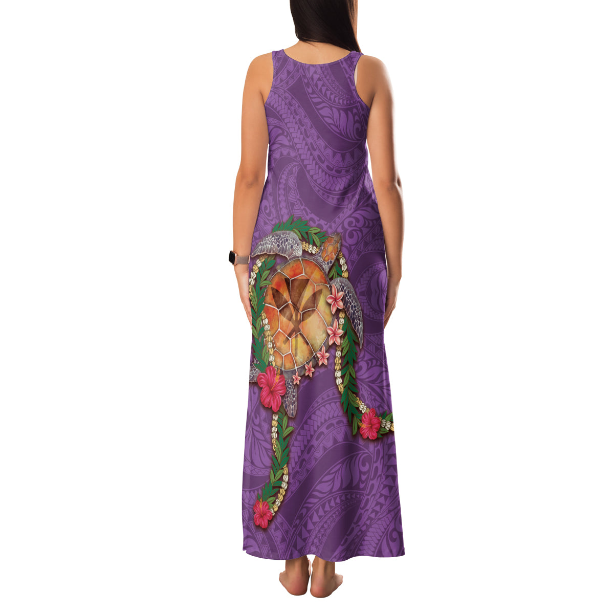 Hawaii Pikake and Maile Lei Family Matching Tank Maxi Dress and Hawaiian Shirt Honu Polynesian Pattern Pink Color LT03 - Polynesian Pride