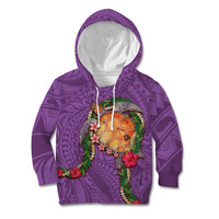Hawaii Pikake and Maile Lei Kid Hoodie Honu Polynesian Pattern Pink Color