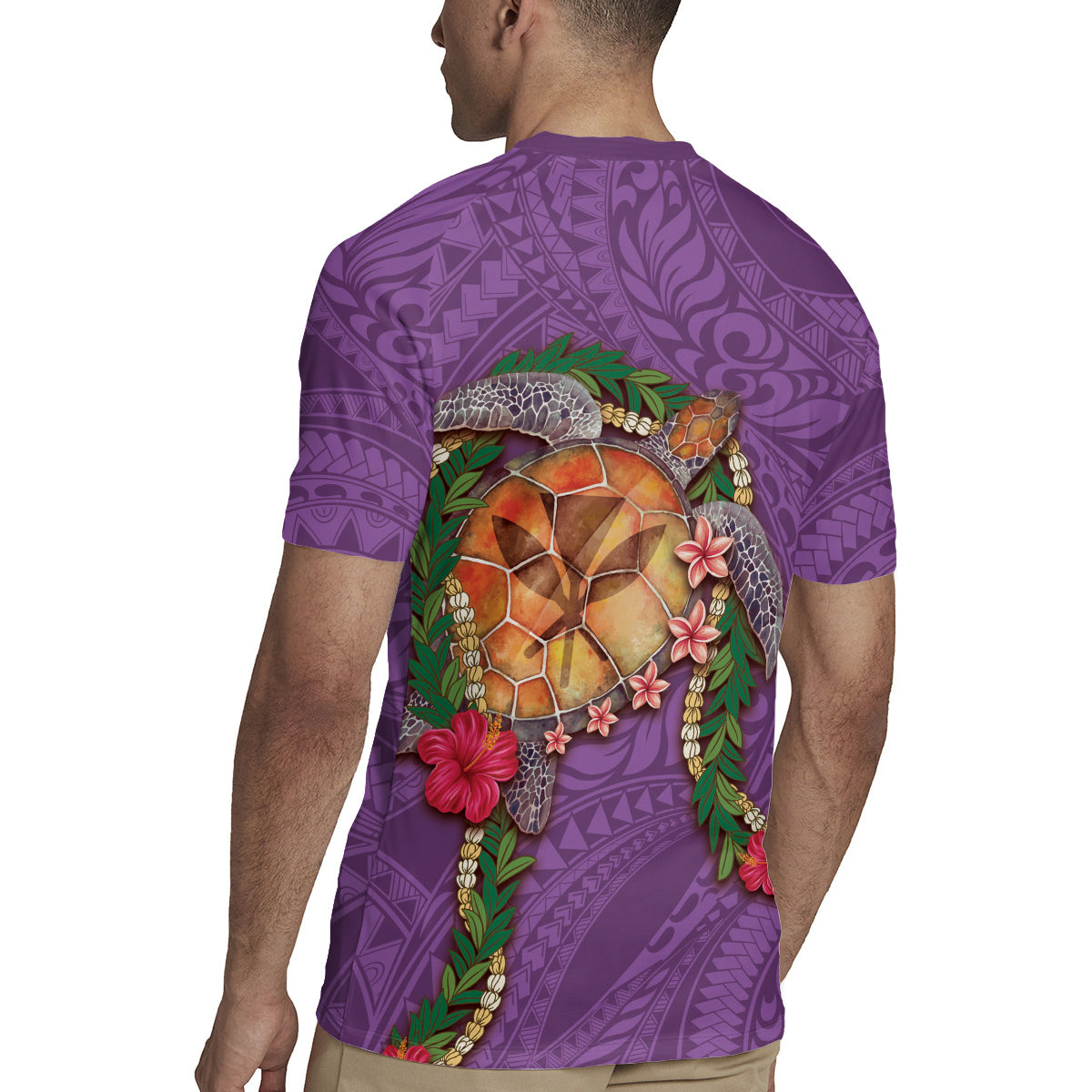 Hawaii Pikake and Maile Lei Rugby Jersey Honu Polynesian Pattern Pink Color