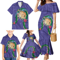 Hawaii Pikake and Maile Lei Family Matching Mermaid Dress and Hawaiian Shirt Honu Polynesian Pattern Purple Color LT03 - Polynesian Pride