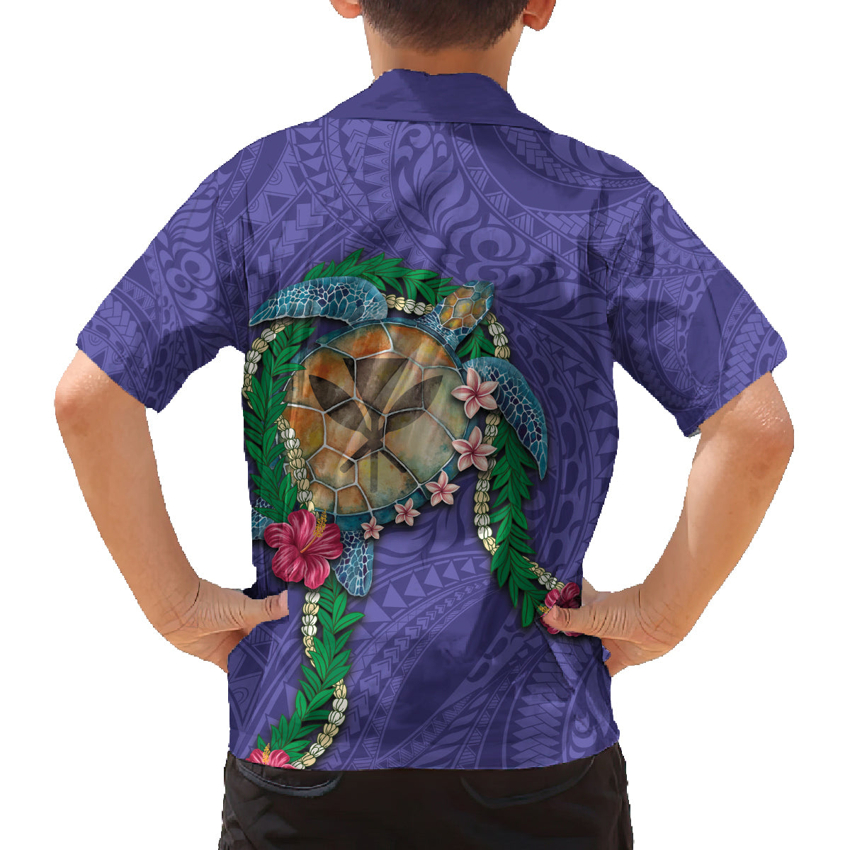Hawaii Pikake and Maile Lei Family Matching Off The Shoulder Long Sleeve Dress and Hawaiian Shirt Honu Polynesian Pattern Purple Color LT03 - Polynesian Pride