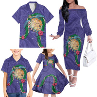 Hawaii Pikake and Maile Lei Family Matching Off The Shoulder Long Sleeve Dress and Hawaiian Shirt Honu Polynesian Pattern Purple Color LT03 - Polynesian Pride