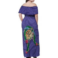 Hawaii Pikake and Maile Lei Family Matching Off Shoulder Maxi Dress and Hawaiian Shirt Honu Polynesian Pattern Purple Color LT03 - Polynesian Pride