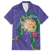 Hawaii Pikake and Maile Lei Family Matching Off Shoulder Short Dress and Hawaiian Shirt Honu Polynesian Pattern Purple Color LT03 Dad's Shirt - Short Sleeve Purple - Polynesian Pride
