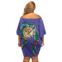 Hawaii Pikake and Maile Lei Family Matching Off Shoulder Short Dress and Hawaiian Shirt Honu Polynesian Pattern Purple Color LT03 - Polynesian Pride