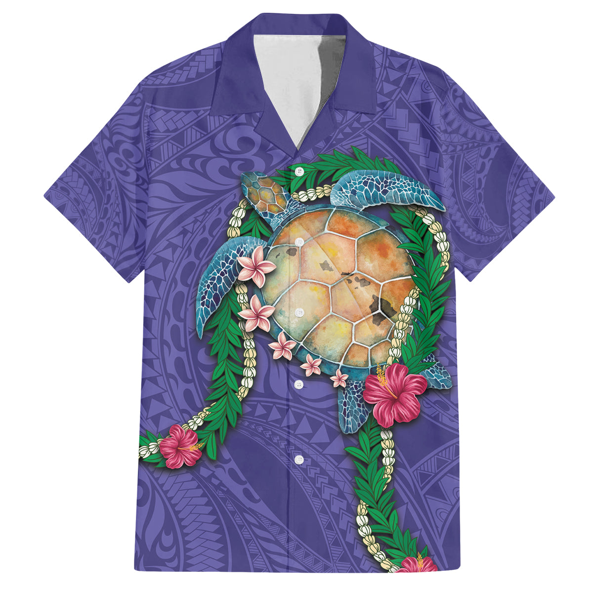 Hawaii Pikake and Maile Lei Family Matching Summer Maxi Dress and Hawaiian Shirt Honu Polynesian Pattern Purple Color LT03 Dad's Shirt - Short Sleeve Purple - Polynesian Pride