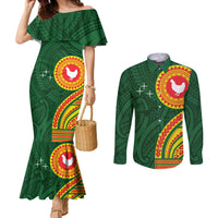 Manu'a Cession Day Couples Matching Mermaid Dress and Long Sleeve Button Shirt Polynesian Pattern