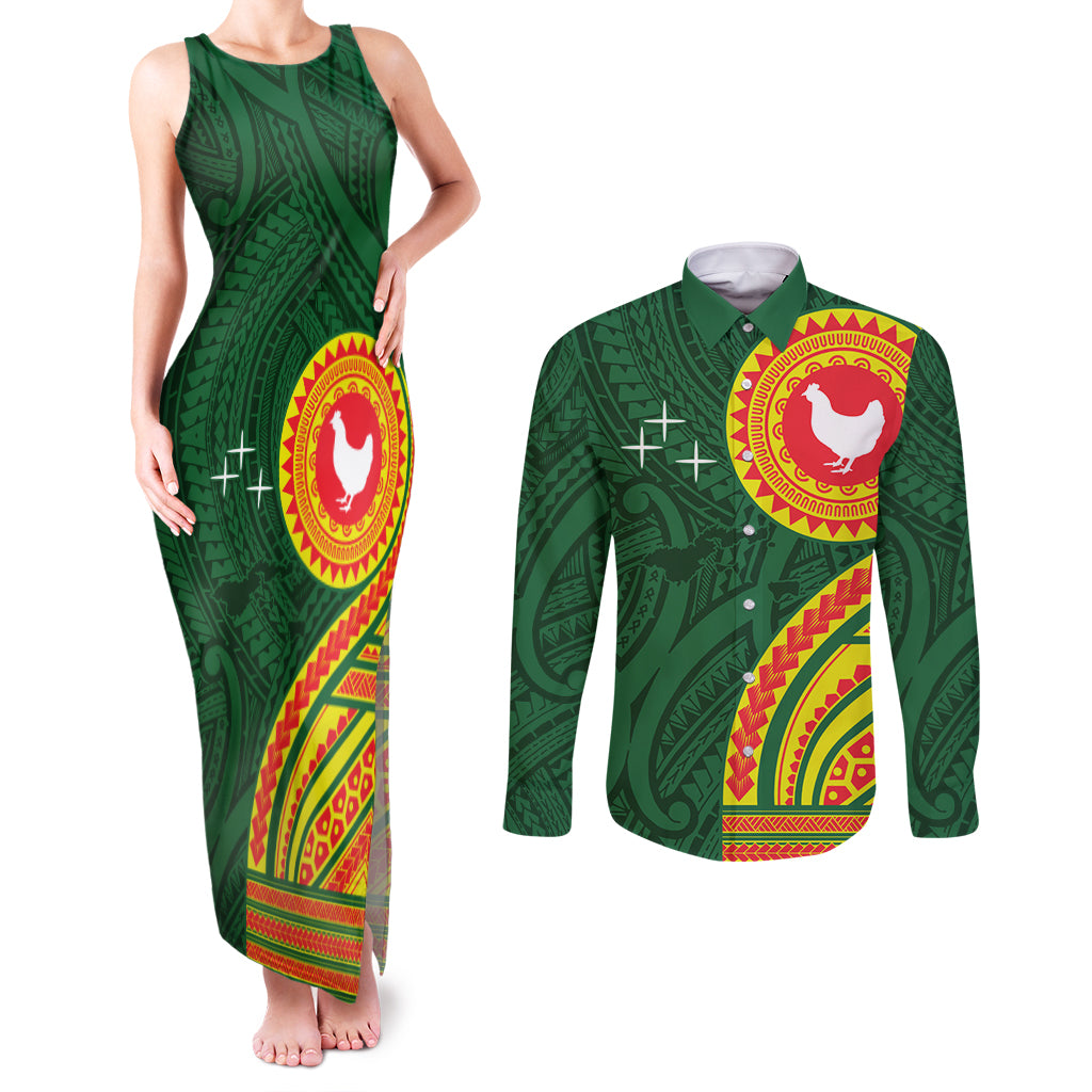 Manu'a Cession Day Couples Matching Tank Maxi Dress and Long Sleeve Button Shirt Polynesian Pattern