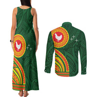 Manu'a Cession Day Couples Matching Tank Maxi Dress and Long Sleeve Button Shirt Polynesian Pattern