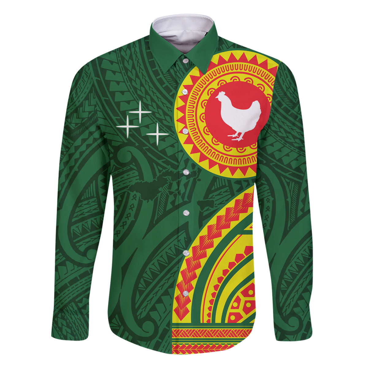 Manu'a Cession Day Family Matching Long Sleeve Bodycon Dress and Hawaiian Shirt Polynesian Pattern LT03 Dad's Shirt - Long Sleeve Green - Polynesian Pride
