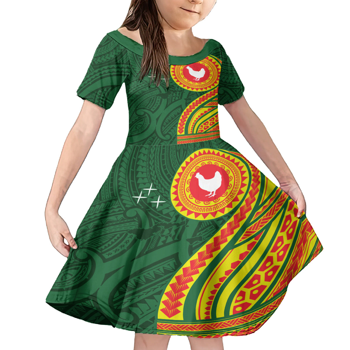 Manu'a Cession Day Family Matching Off The Shoulder Long Sleeve Dress and Hawaiian Shirt Polynesian Pattern