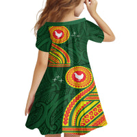 Manu'a Cession Day Kid Short Sleeve Dress Polynesian Pattern