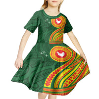 Manu'a Cession Day Kid Short Sleeve Dress Polynesian Pattern