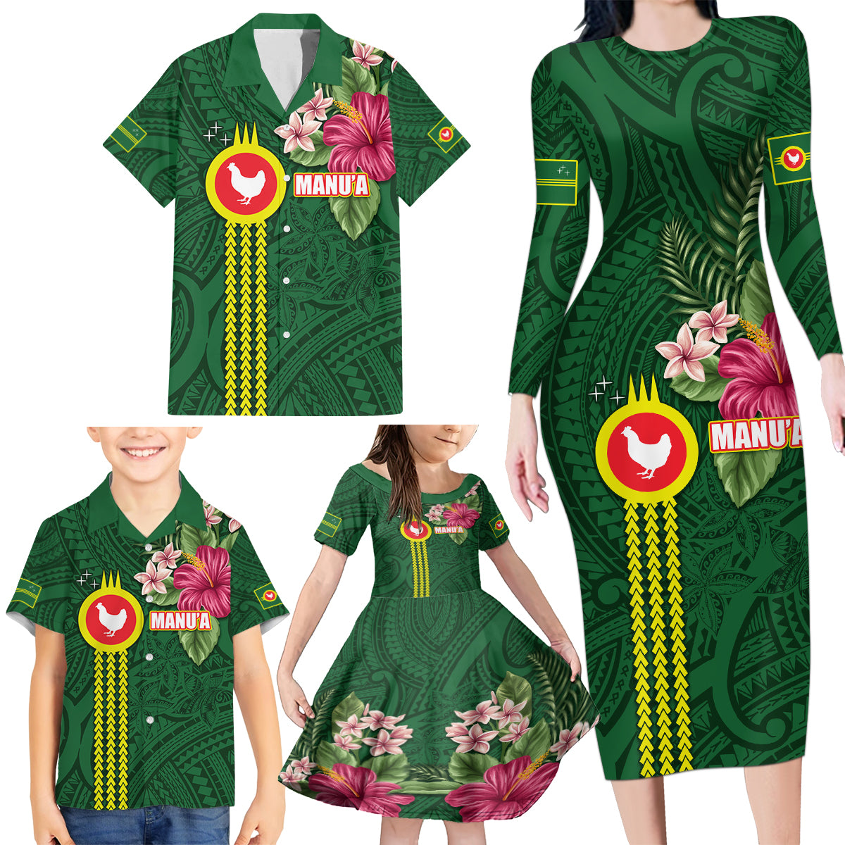 Manu'a Cession Day 120th Anniversary Family Matching Long Sleeve Bodycon Dress and Hawaiian Shirt Polynesian Pattern and Hibiscus Flower LT03 - Polynesian Pride