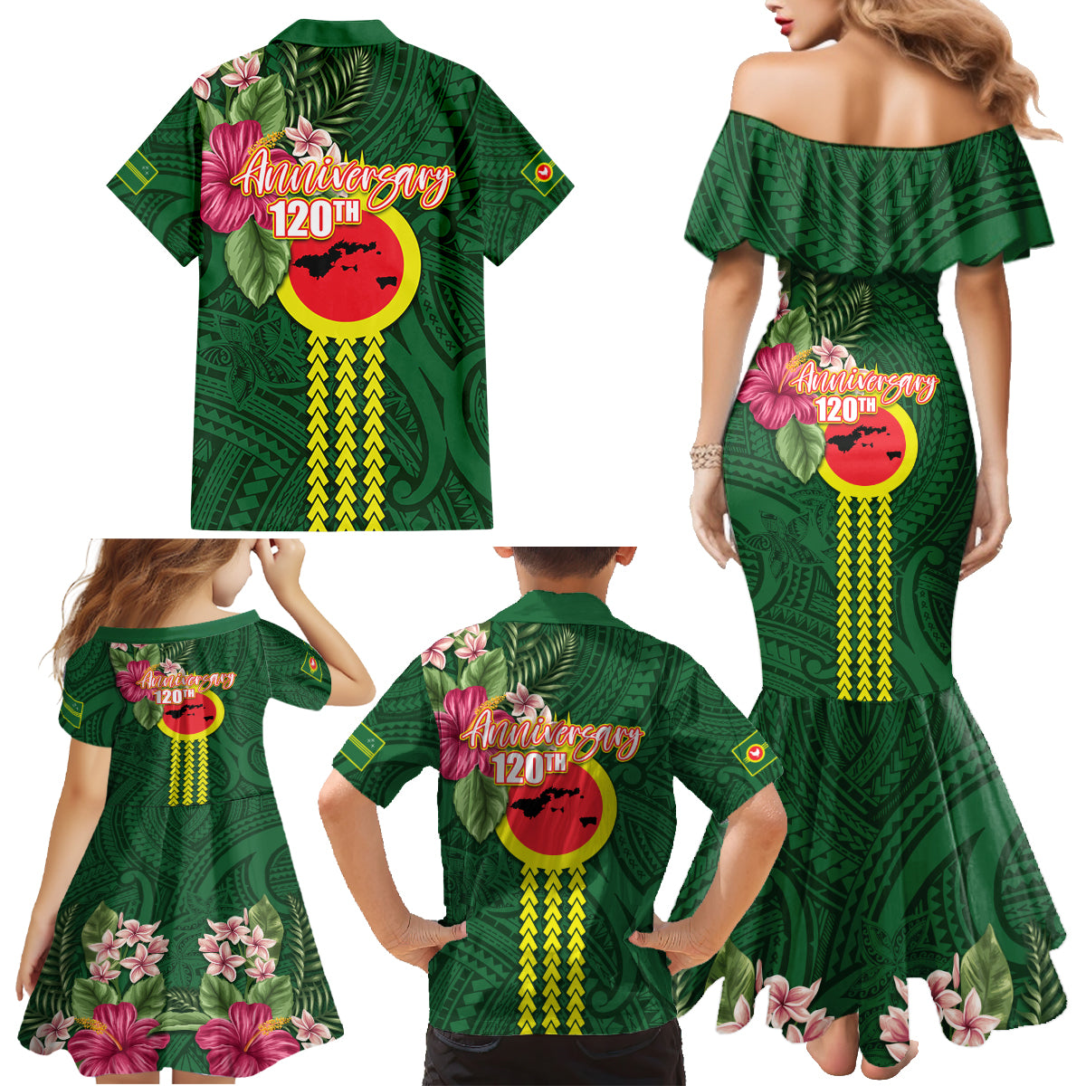 Manu'a Cession Day 120th Anniversary Family Matching Mermaid Dress and Hawaiian Shirt Polynesian Pattern and Hibiscus Flower LT03 - Polynesian Pride