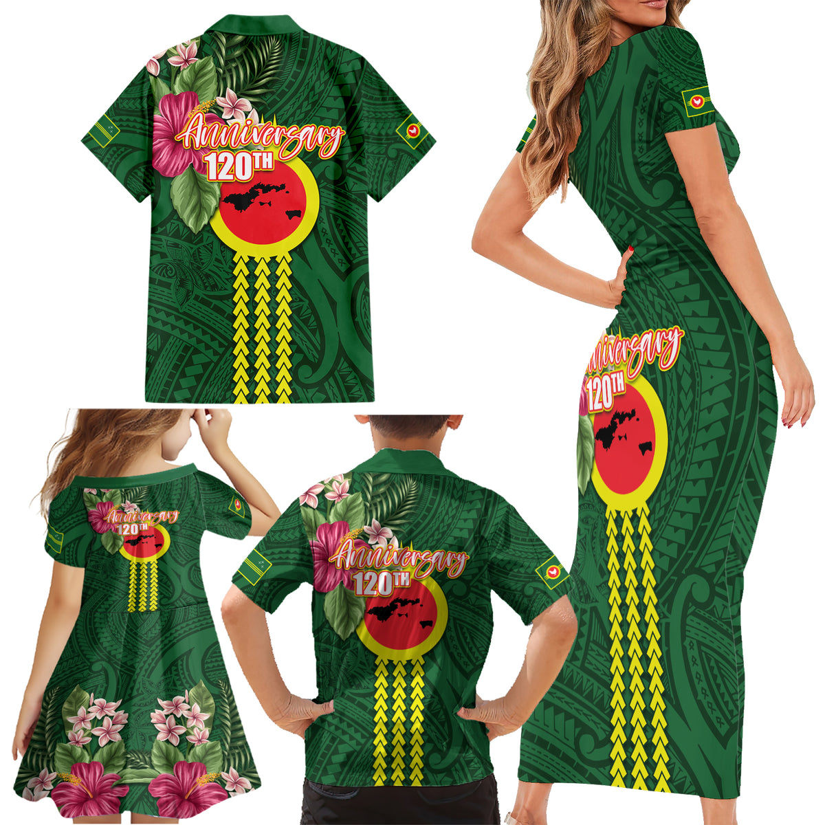 Manu'a Cession Day 120th Anniversary Family Matching Short Sleeve Bodycon Dress and Hawaiian Shirt Polynesian Pattern and Hibiscus Flower LT03 - Polynesian Pride