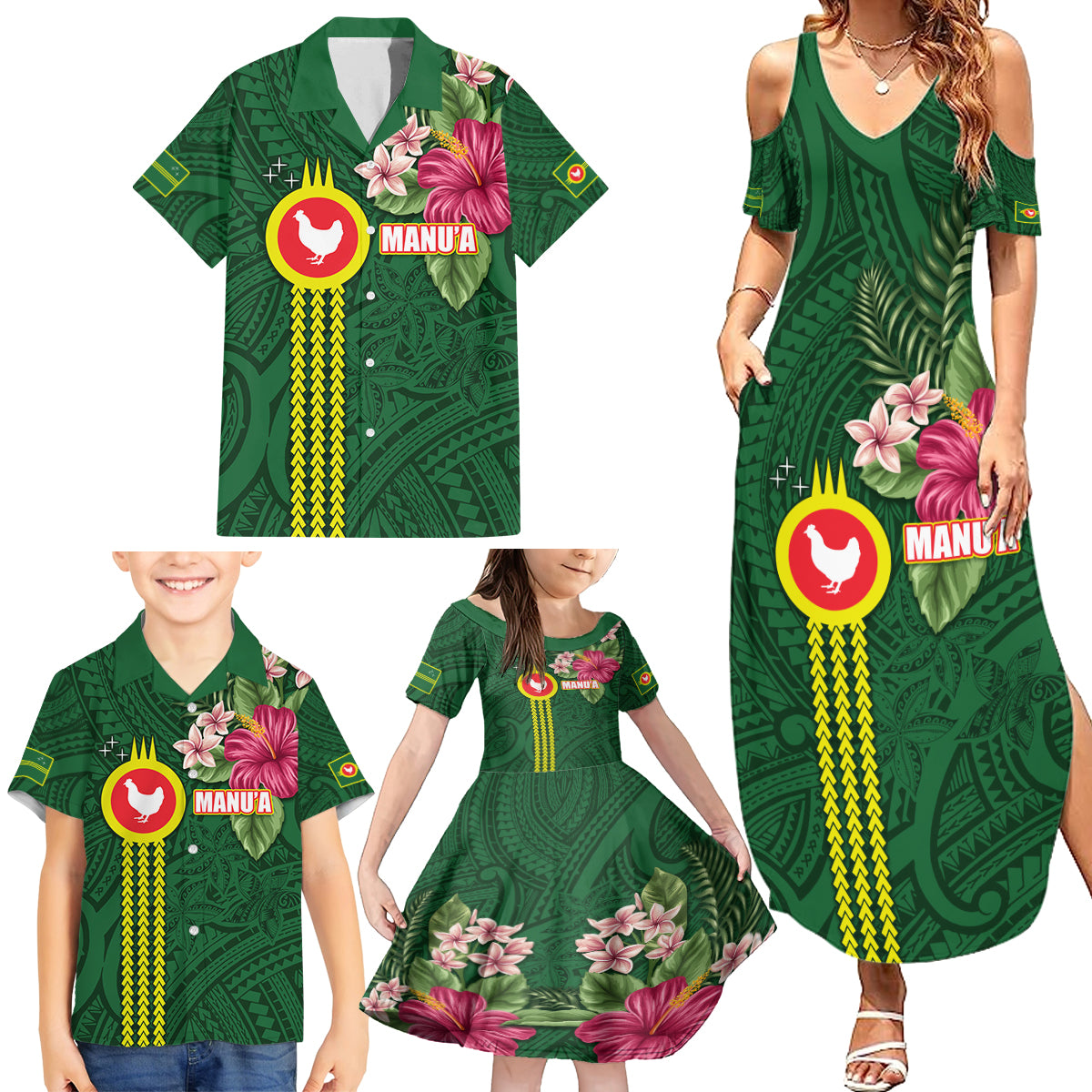 Manu'a Cession Day 120th Anniversary Family Matching Summer Maxi Dress and Hawaiian Shirt Polynesian Pattern and Hibiscus Flower LT03 - Polynesian Pride