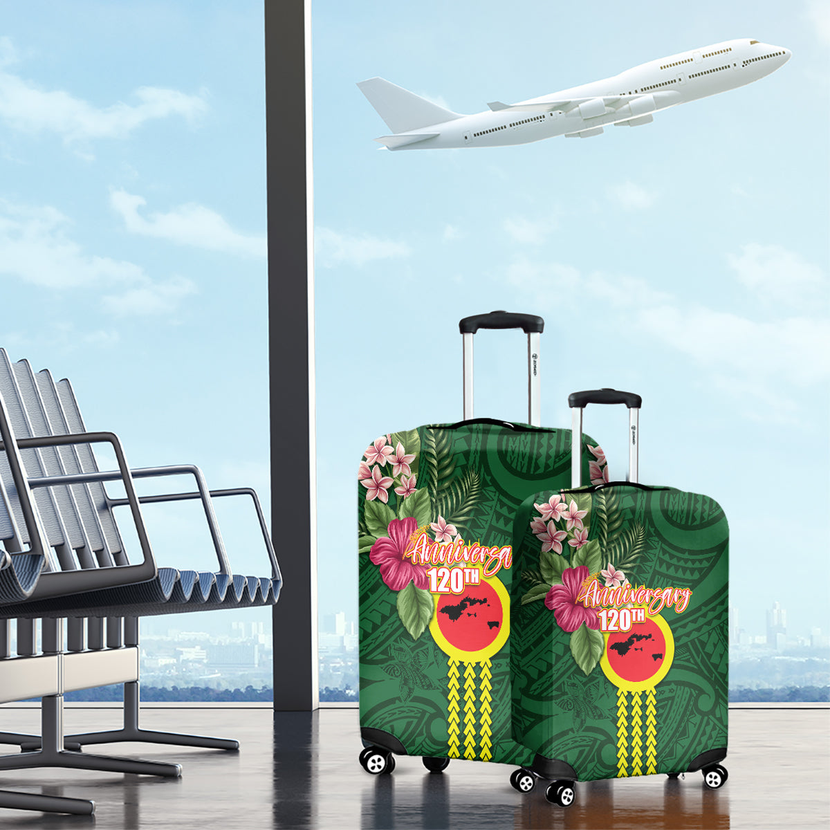 Manu'a Cession Day 120th Anniversary Luggage Cover Polynesian Pattern and Hibiscus Flower