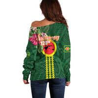 Manu'a Cession Day 120th Anniversary Off Shoulder Sweater Polynesian Pattern and Hibiscus Flower
