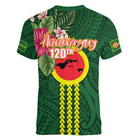 Manu'a Cession Day 120th Anniversary Women V-Neck T-Shirt Polynesian Pattern and Hibiscus Flower
