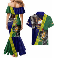 Manu'a Island and American Samoa Couples Matching Mermaid Dress and Hawaiian Shirt Rooster and Eagle Mascot