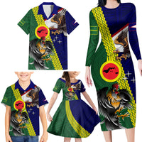 Manu'a Island and American Samoa Family Matching Long Sleeve Bodycon Dress and Hawaiian Shirt Rooster and Eagle Mascot LT03 - Polynesian Pride