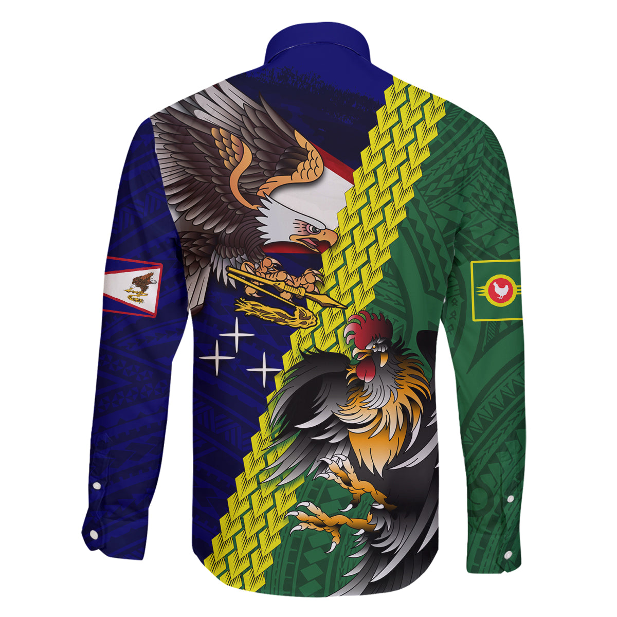 Manu'a Island and American Samoa Family Matching Long Sleeve Bodycon Dress and Hawaiian Shirt Rooster and Eagle Mascot LT03 - Polynesian Pride