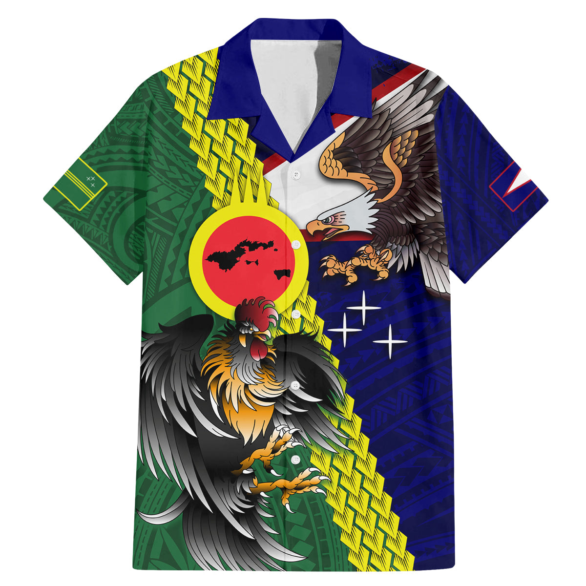 Manu'a Island and American Samoa Family Matching Mermaid Dress and Hawaiian Shirt Rooster and Eagle Mascot LT03 Dad's Shirt - Short Sleeve Green - Polynesian Pride