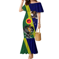 Manu'a Island and American Samoa Family Matching Mermaid Dress and Hawaiian Shirt Rooster and Eagle Mascot LT03 Mom's Dress Green - Polynesian Pride